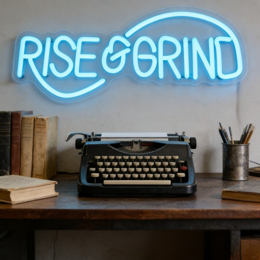 Home Gym Setup - Rise and Grind Neon Sign LED