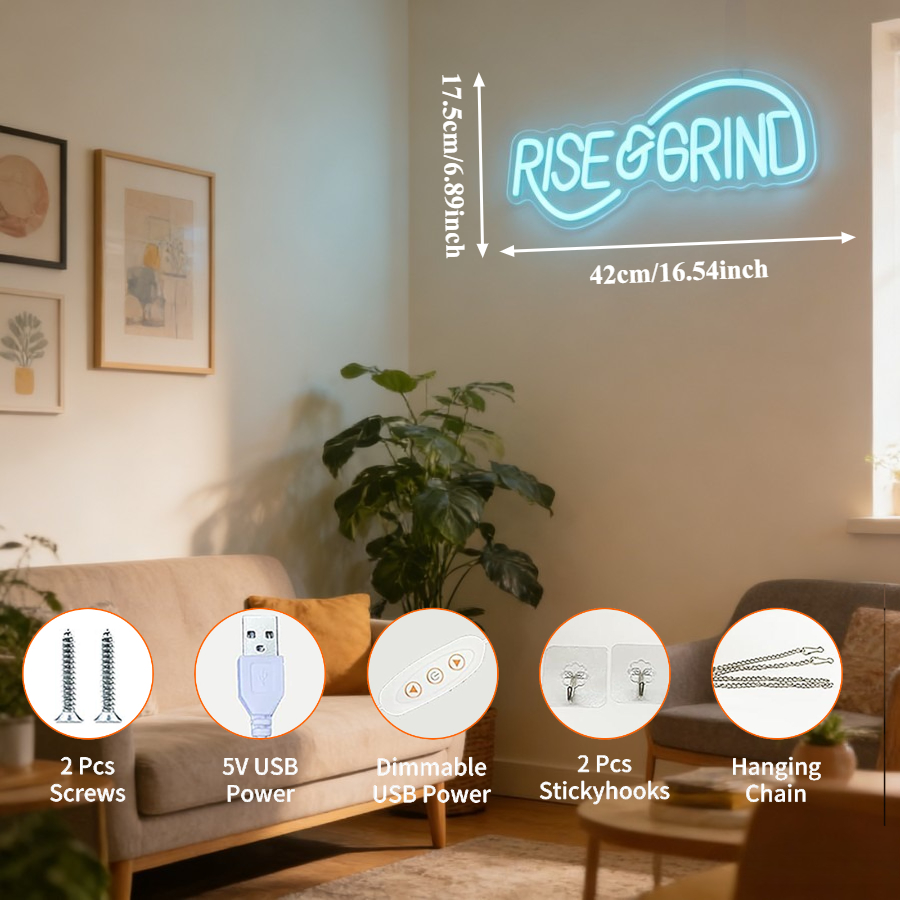 Rise and Grind Neon Sign LED U - Home Gym Setup avis et prix